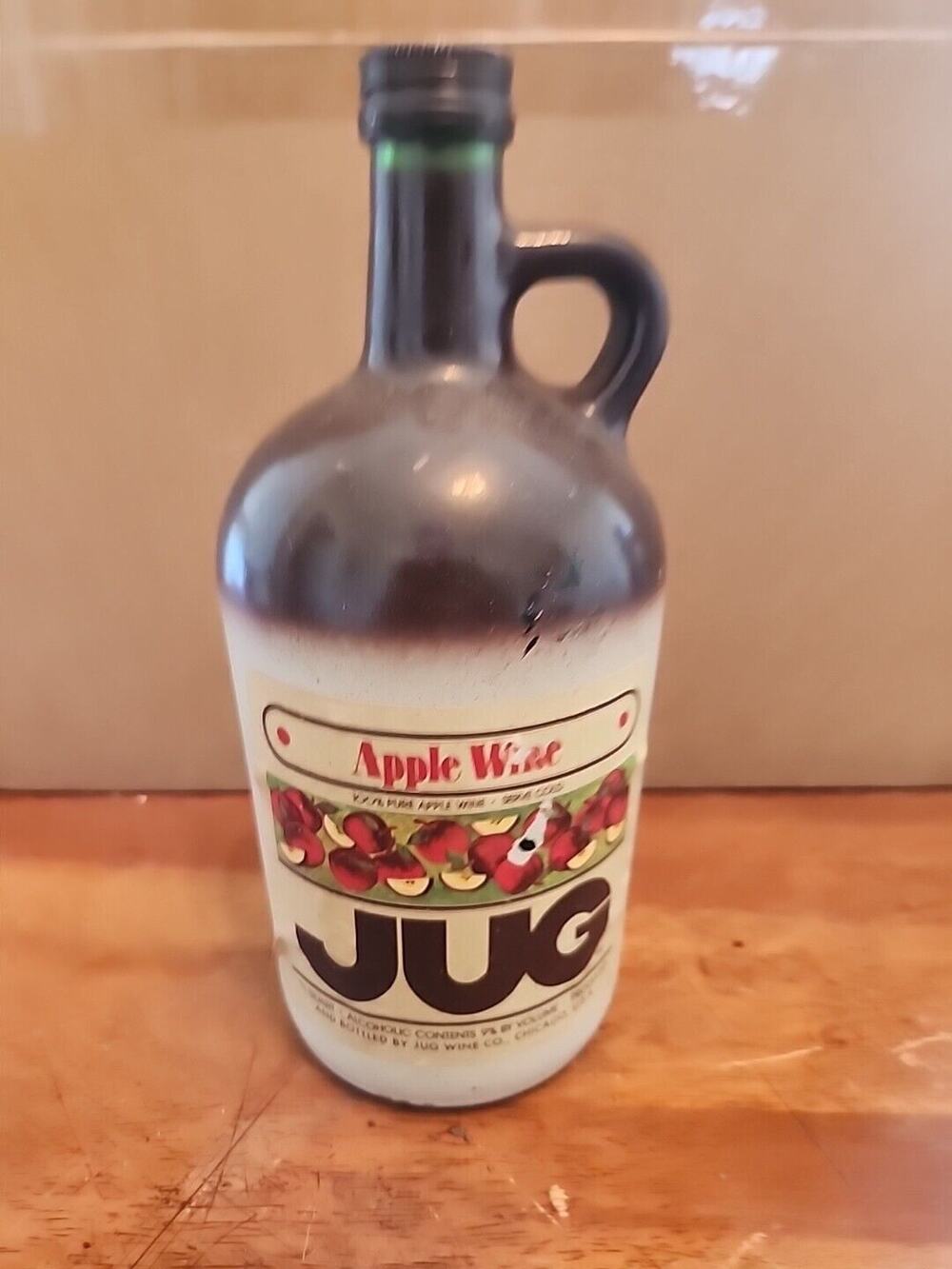 Vintage Apple Jug, 1970s, brown bottle Empty